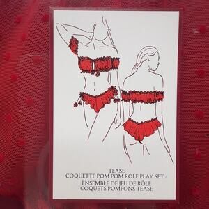 Victoria's Secret Tease Coquette Pom Pom Red Ruffled Lingerie Set Size L NWT
